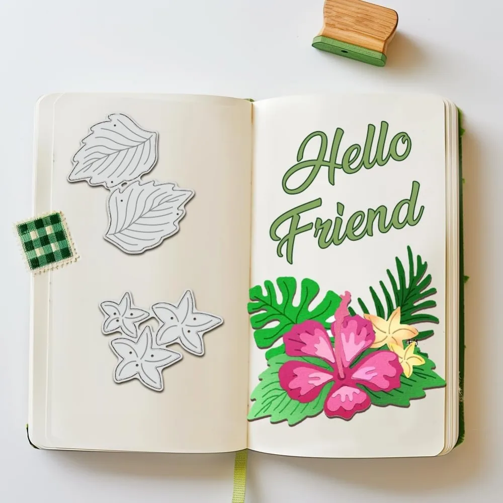 Hibiscus Cutting Dies, Flower Leaf Stencils Jungle Leaf Decorative Embossing Stencils for Scrapbooking, Photo Album, Greeting