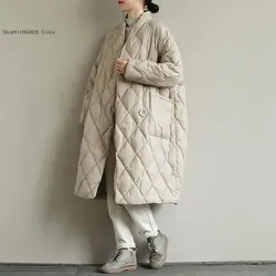 Winter Women's Cotton Long Parka Warm Loose Button Coat