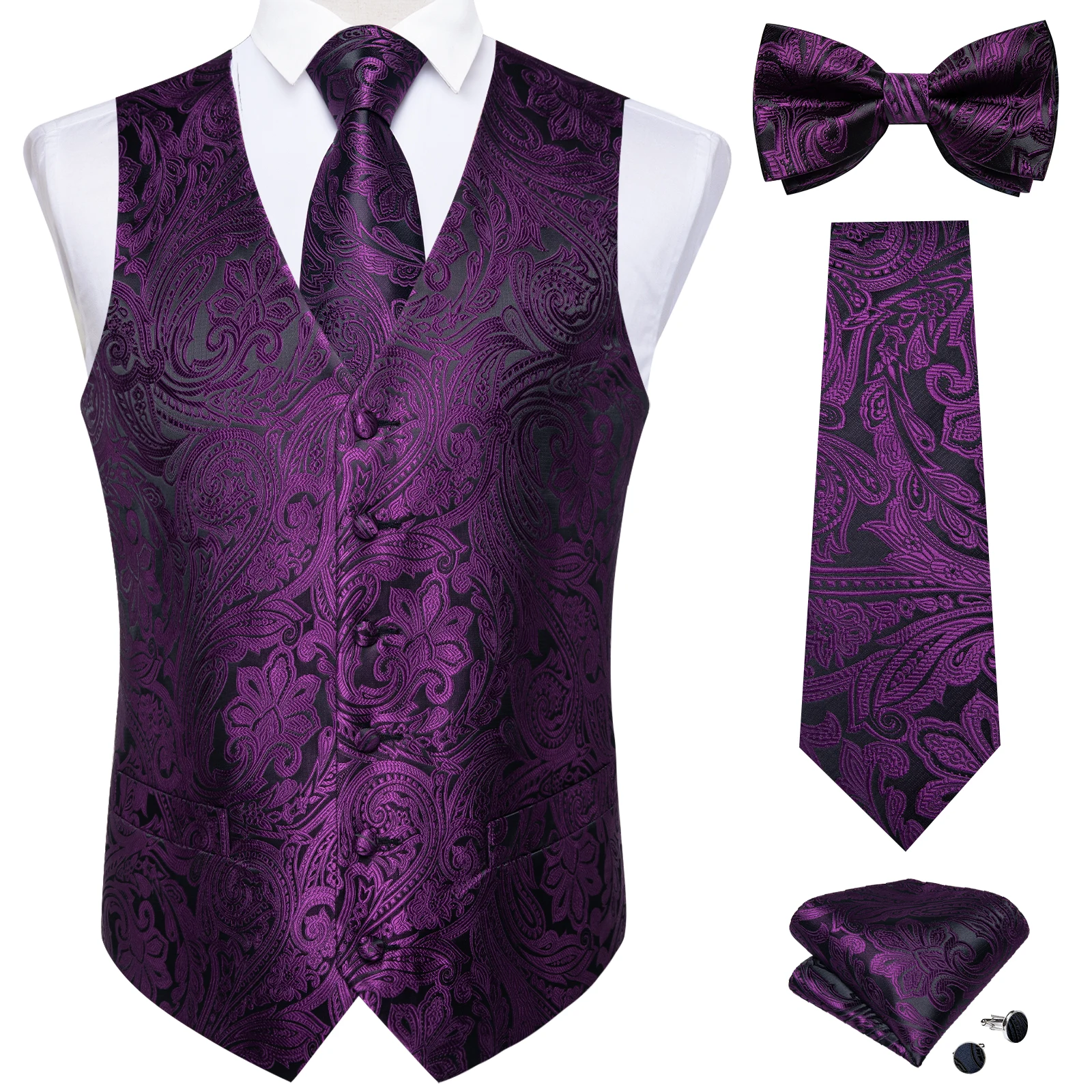 NONE Men's Black Paisley 5-Piece Vest Set 4