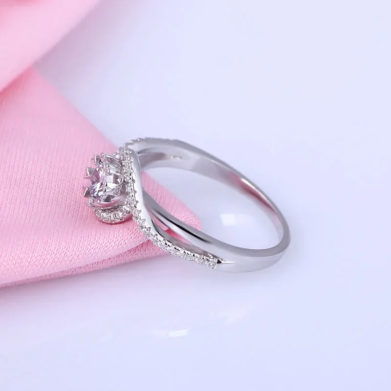 AngLang cincin perak murni 925 Sterling wanita cincin pernikahan bulat zirkonia kubik mewah untuk Aksesori Wanita Perhiasan bagus YRI058