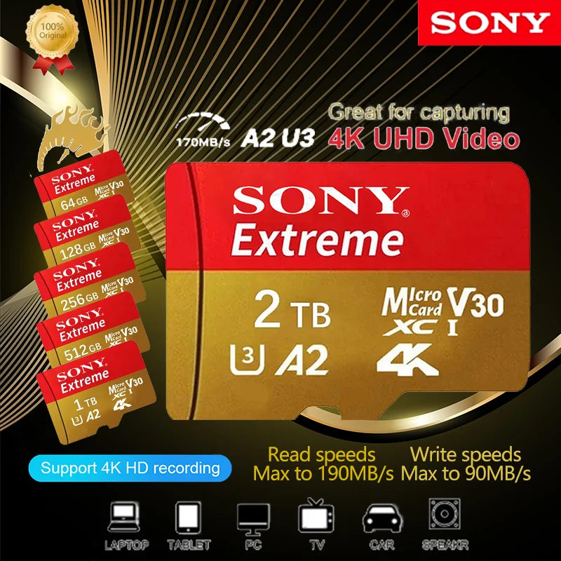 

SONY 1TB High Speed Flash Card Original Storage Card 128GB Micro TF/SD 256GB 512GB Large Capacity Memory Card for Laptops/PC/MAC