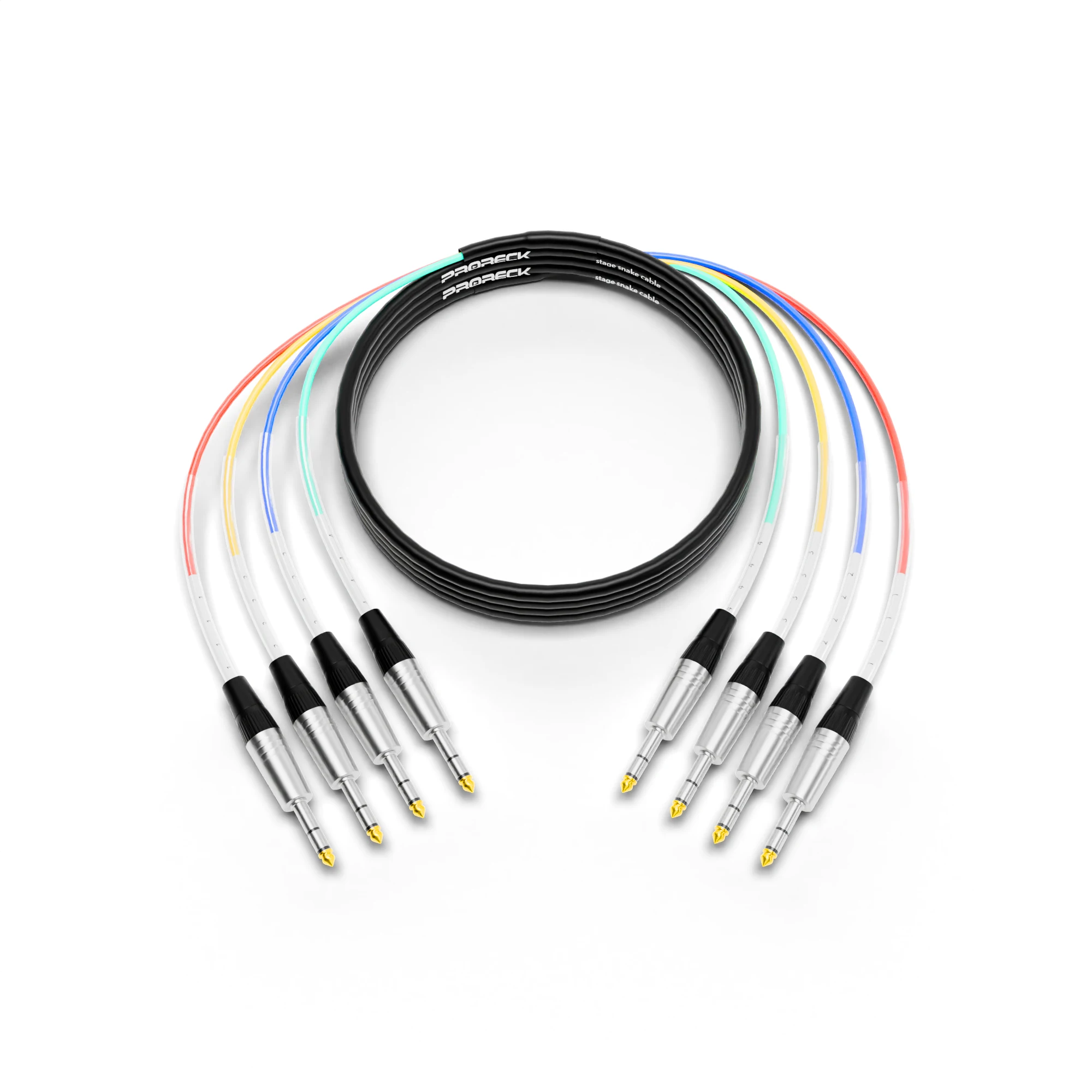 PRORECK Snake Cable, 4-Channel Shielded Audio Cable 1/4'' TRS to 1/4'' TRS, with Color-Marked Connectors for Professional Stage