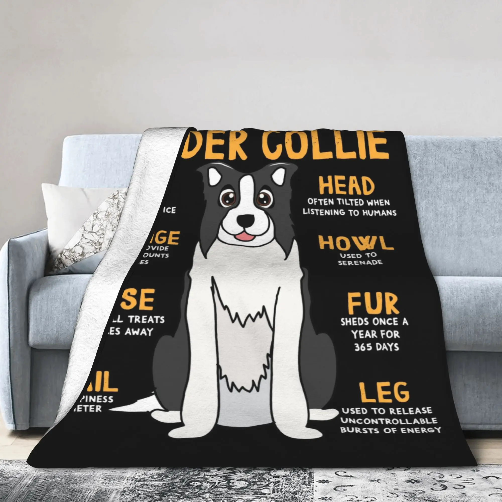 Custom Ultra-Soft Fleece Anatomy of Border Collie Dog Throw Blanket Warm Flannel Pet Lover Blankets for Travel Sofa Bedspreads