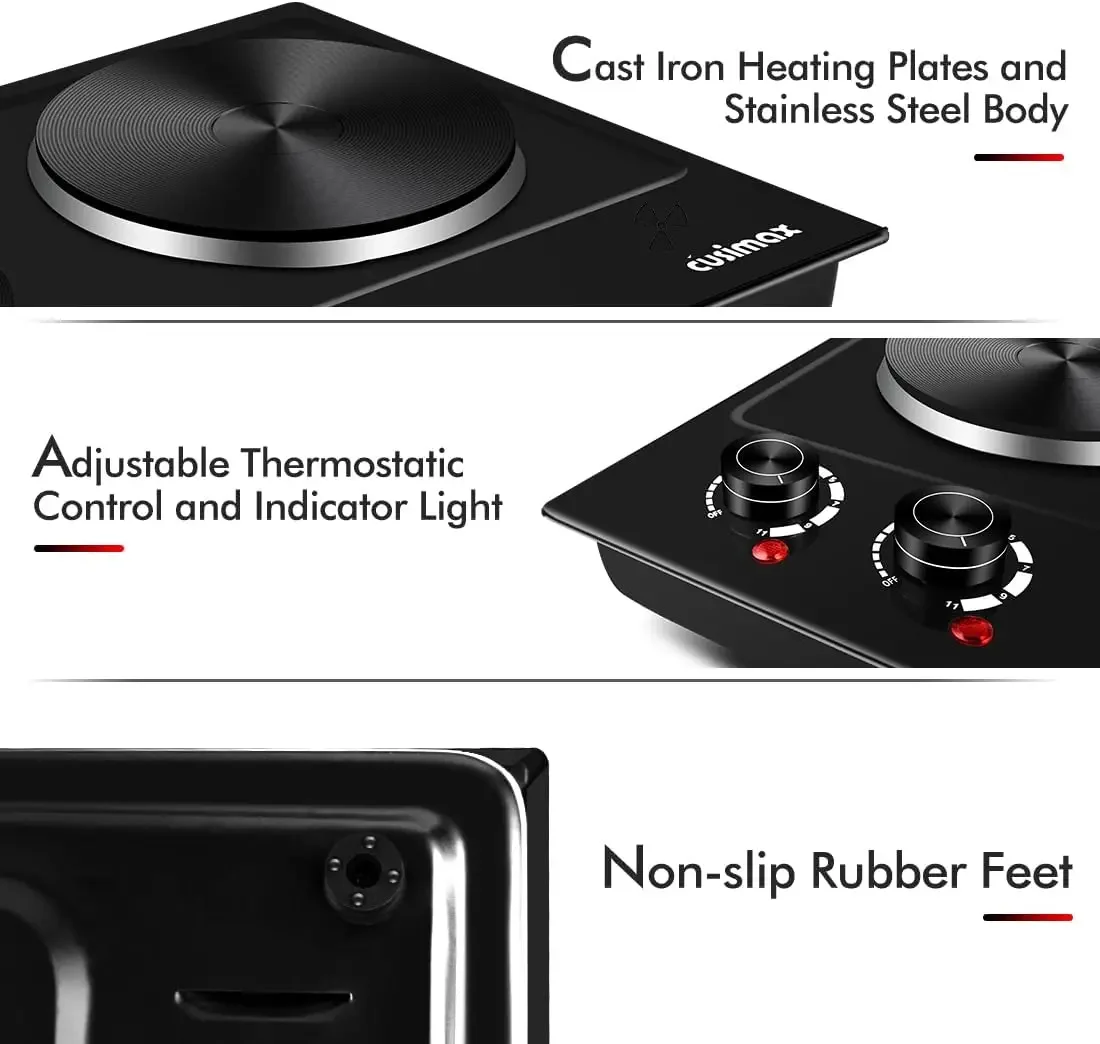 Electric Burner Double Hot Plate for Cooking Countertop Burner with Adjustable Temperature Control