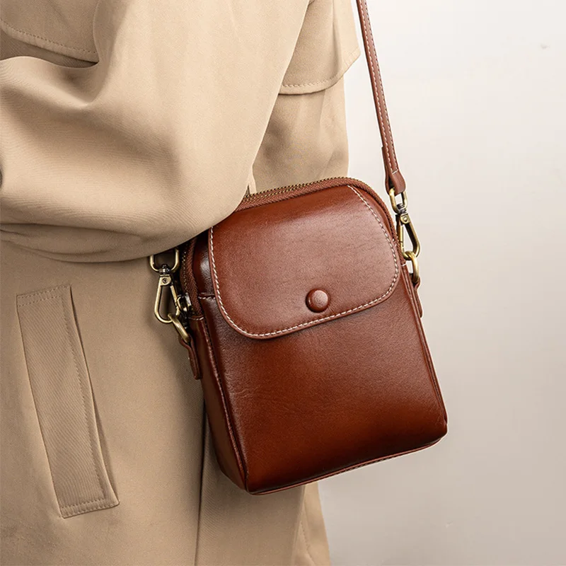 

Stylish Cow Leather Crossbody Purse Premium Hardward Button Secured Flap Trendy Accessory Durable Zipper Functional Shoulder Bag
