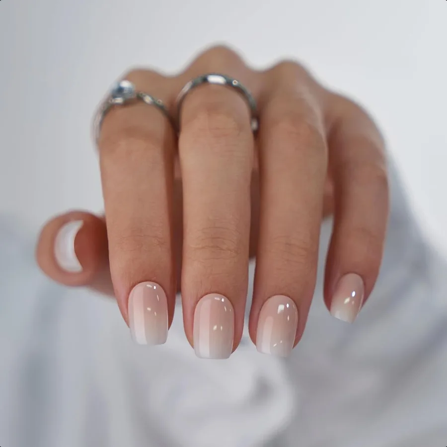 Cuadrado Ombre Pr en uñas Gel suave Pr en uñas cortas con pegamento para uñas 15 tamaños 30 Kit de uñas postizas reutilizables Crema de vainilla.