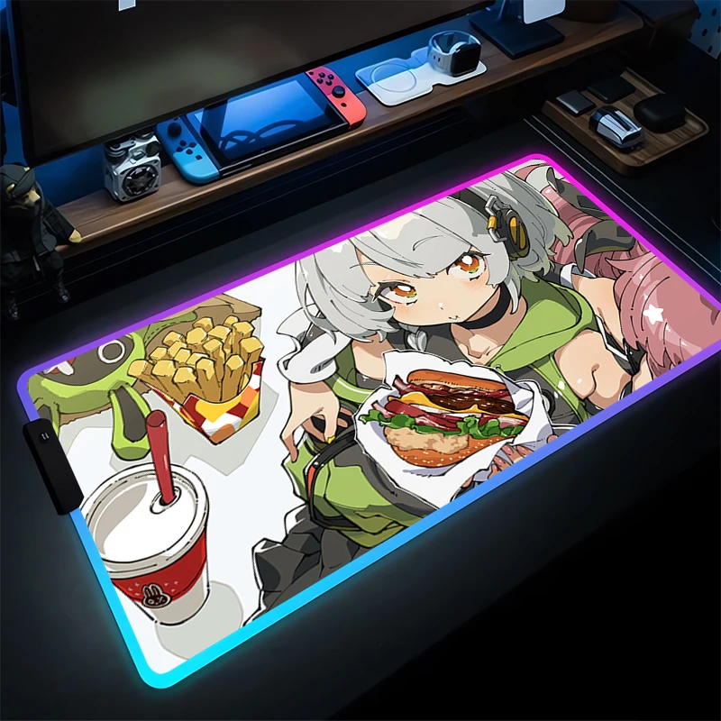 

HD Print Anime ZZZ Mouse Pad RGB Computer Kawaii Gamer Mousepad Zenless Zone Zero Keyboard Pad LED PC Anby Demara Desk Mice Mat