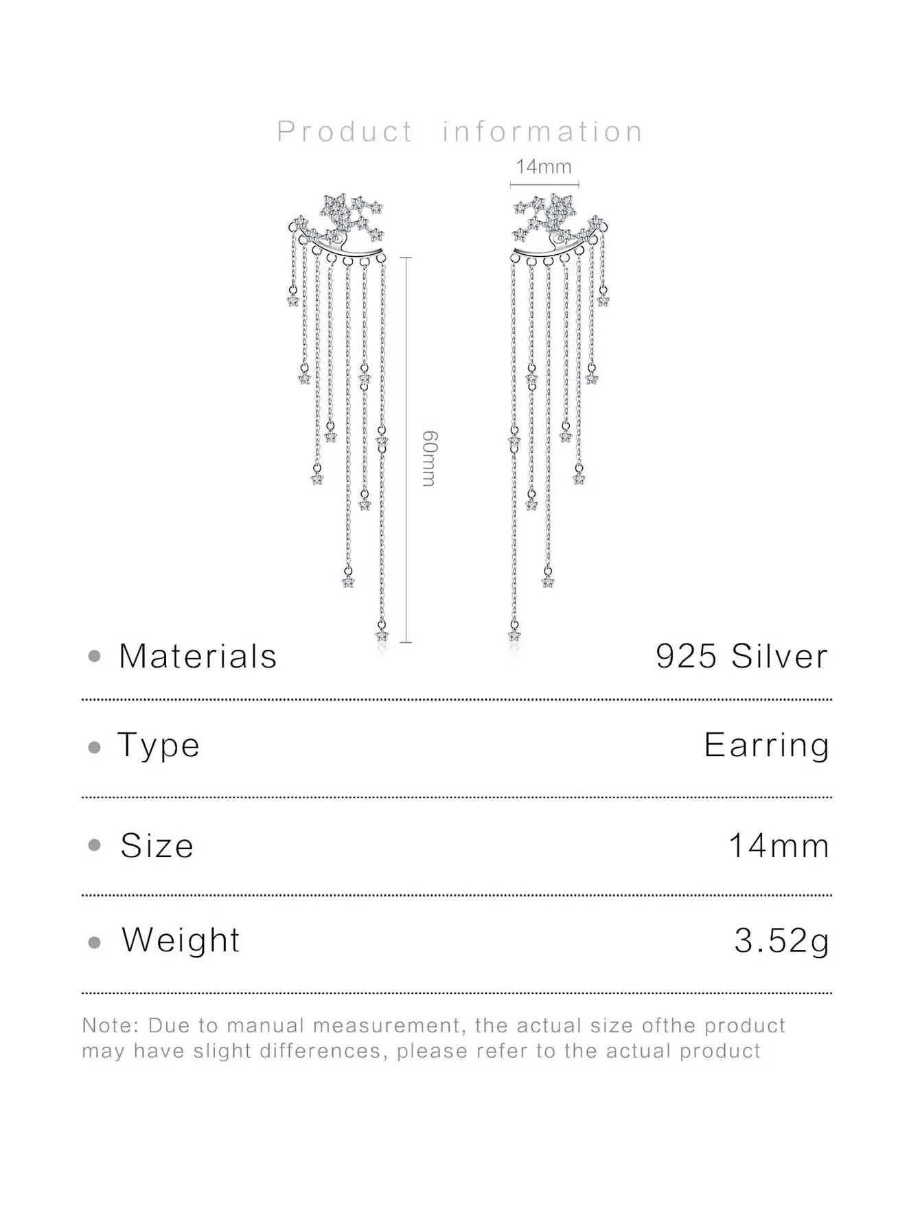 DPLAOPA 925 Sterling Silver Starfall Chain Clear Zircon Pirecing Stud Earring Women Trend Dangle Featured Charm Jewels