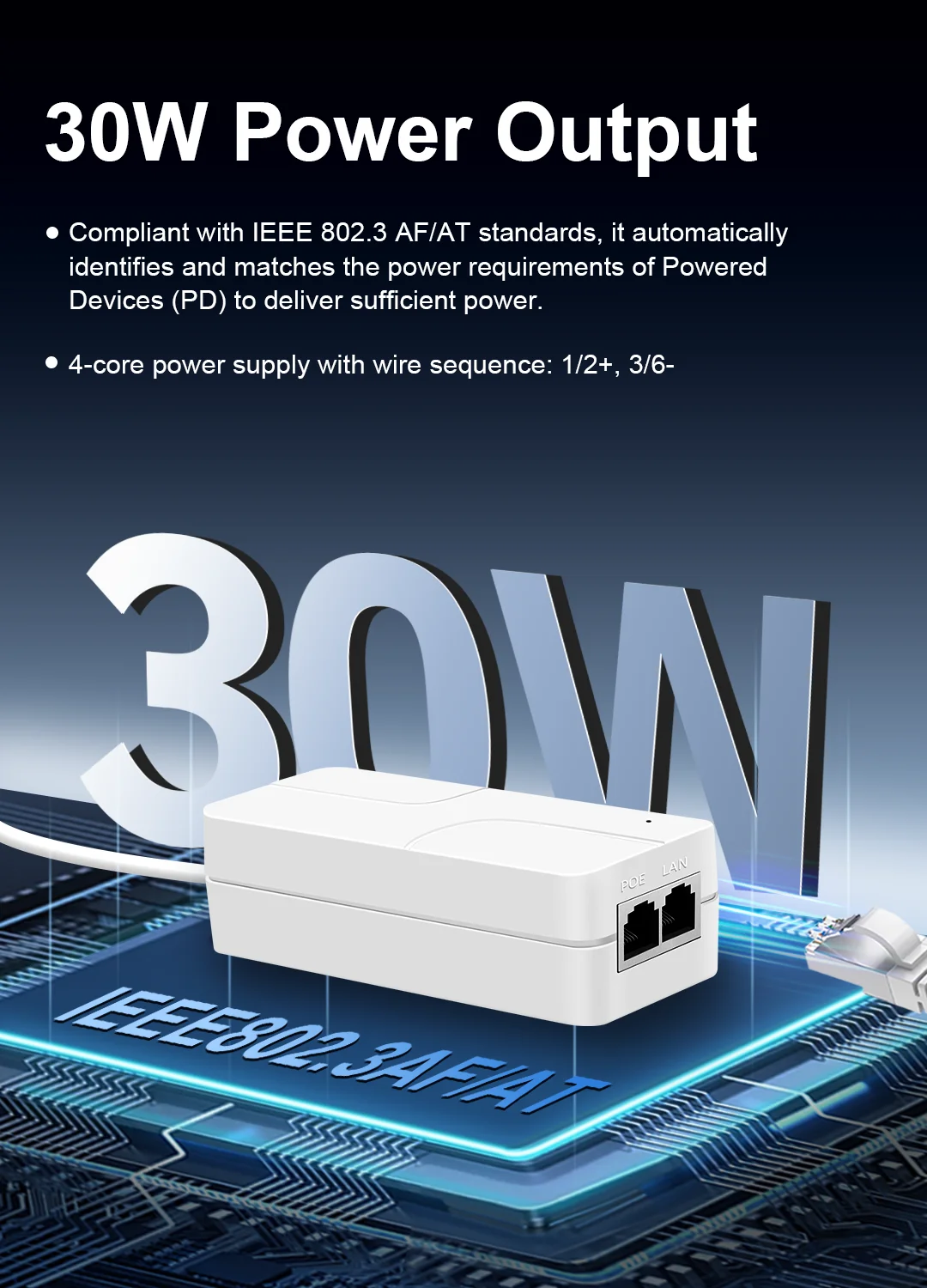 2.5G محول تغذية الطاقة عبر شبكة إيثرنت 52 فولت 30 واط جيجابت إيثرنت PoE محول 10/100/1000/2500Mbps للهاتف IP/الكاميرا شاحن التيار الكهربائي