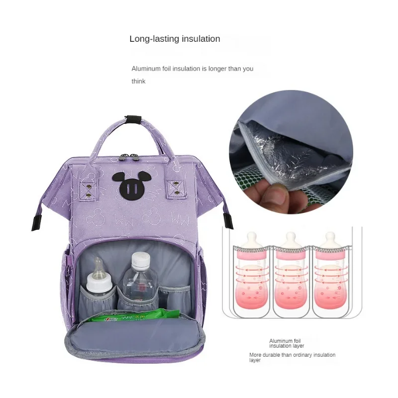Disney Mickey Mouse Backpack Diaper Bag for Women Large Capacity Oxford Fabric Durable Waterproof Stylish Simple