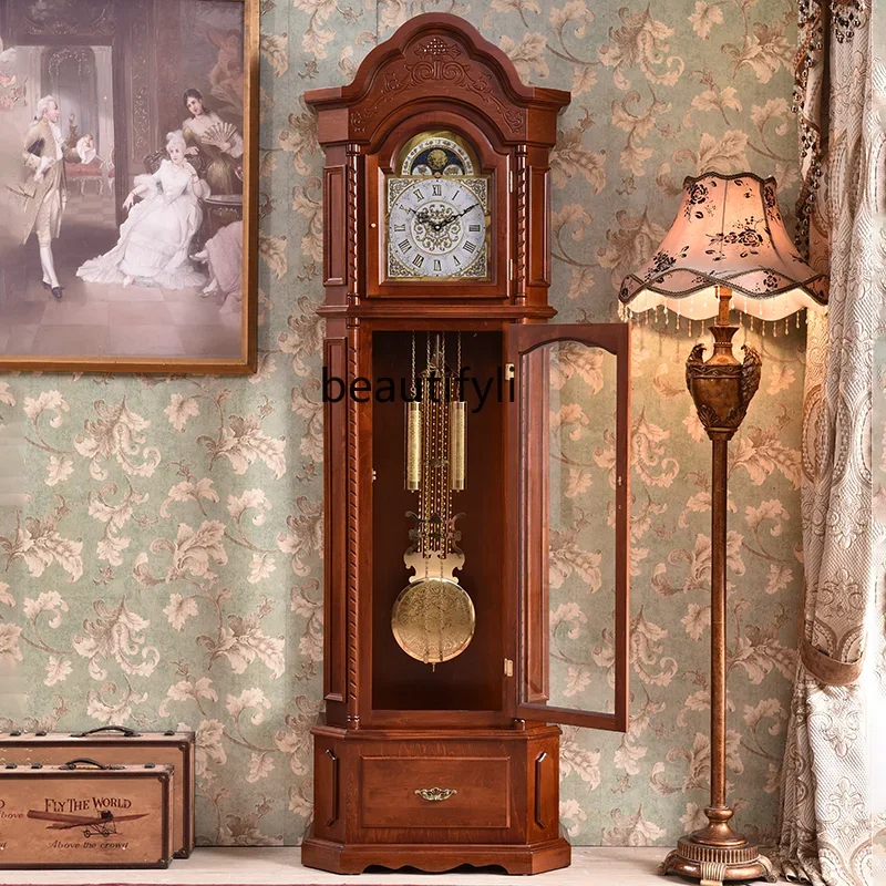 

The Grandfather Clock Living Room Home Retro European Style Villa Vertical Clock and Mechanical Pendulum Clock