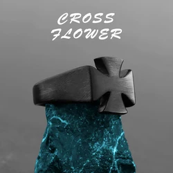 Stainless Steel Retro Simple Cross Ring Men's Personality Black Gun Plated Fashion Hip Hop Rock Biker Ring Jewelry Gift