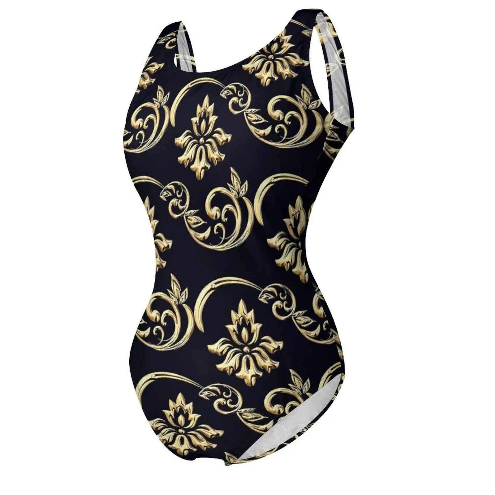 Golden Baroque Swimsuit Retro Floral Swimwear One Piece Holiday Surf Swimsuits Bathing Suits Female Push Up Sexy Beach Wear