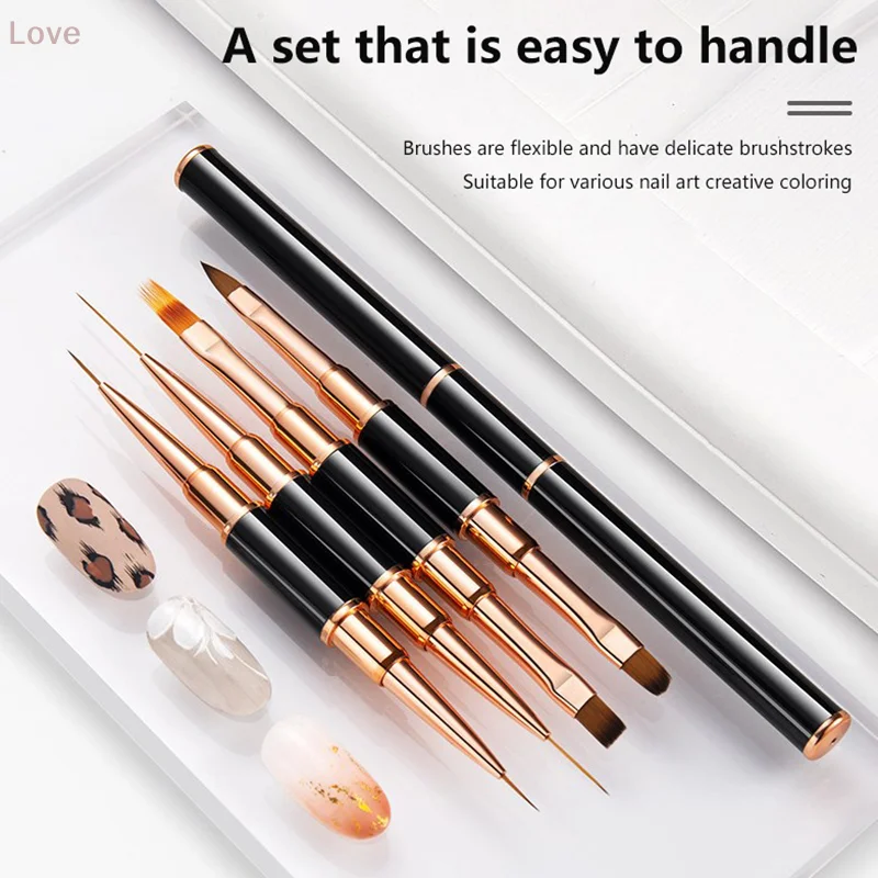 [L&P]5本セット ダブルヘッドメタルネイルデザインアートペン ディテールブラシ ネイルペイント 建築 エクステンション マニキュアツール DIY