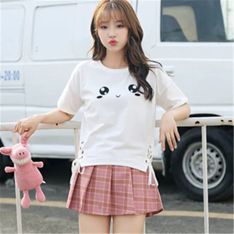 Kawaii Clothes T-shirt Women White t shirt Pink Tshirt Cute Tops Animal Print Korean Style 2022 Summer Girl Ropa Mujer Camisetas