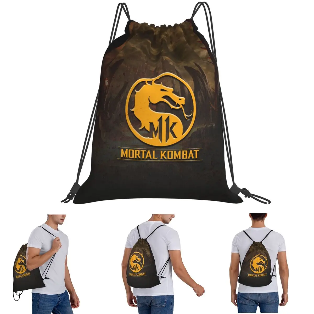 モータルコンバットロゴバックパックファッションポータブル巾着バッグ靴バッグブックバッグ旅行学生用