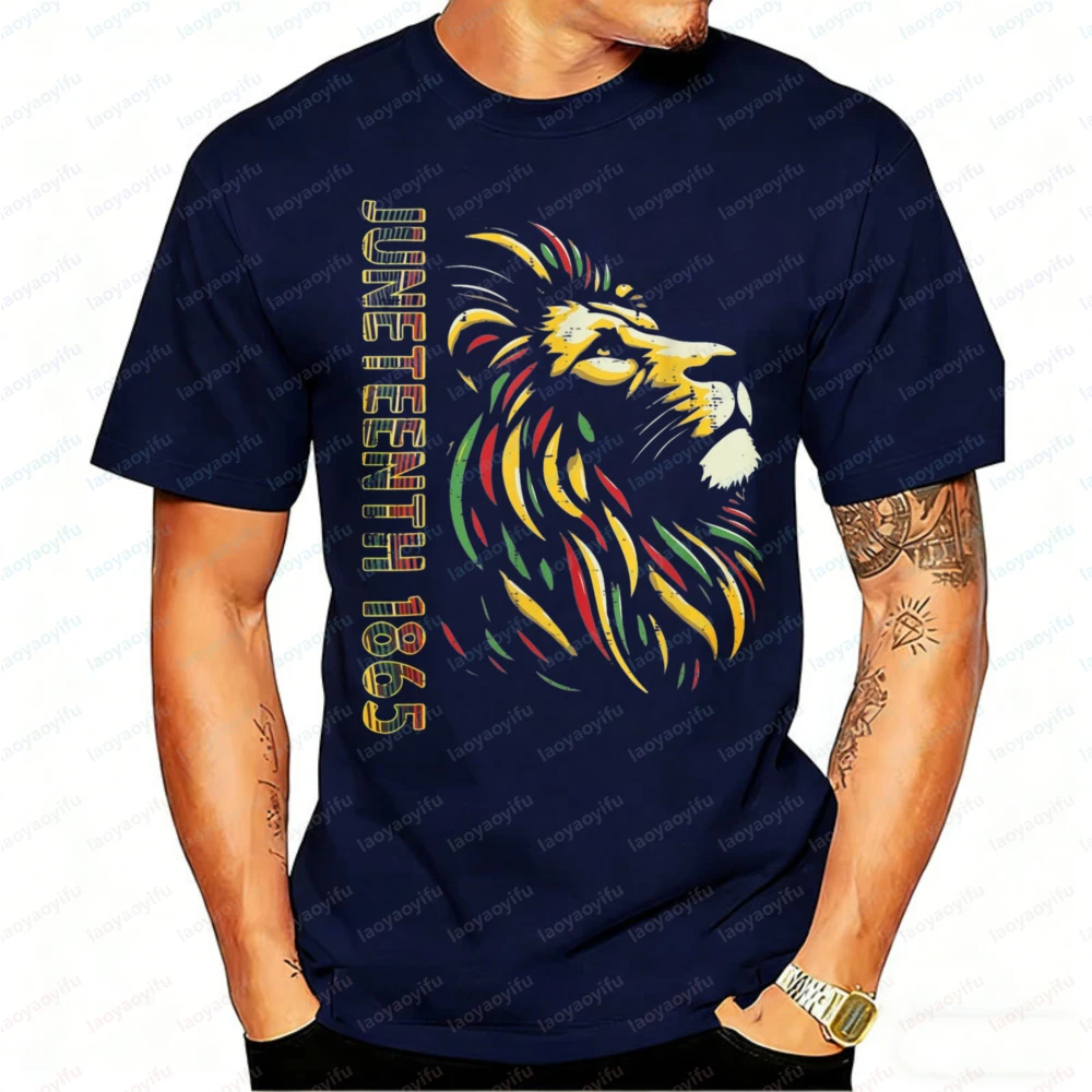 

Juneteenth 1865 Lion T Shirt Men Retro African American Graphic Tee Casual Cotton Black History Freedom Emancipation Day Tops