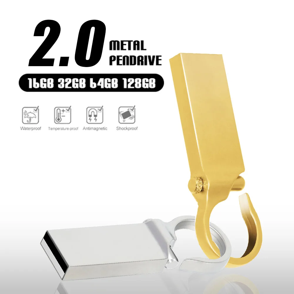 Sáng Tạo Móc Khóa Đèn LED Cổng USB 64GB Kim Loại Bút 32GB 16GB 8GB 4GB USB thẻ Nhớ Chống Thấm Nước Đèn LED