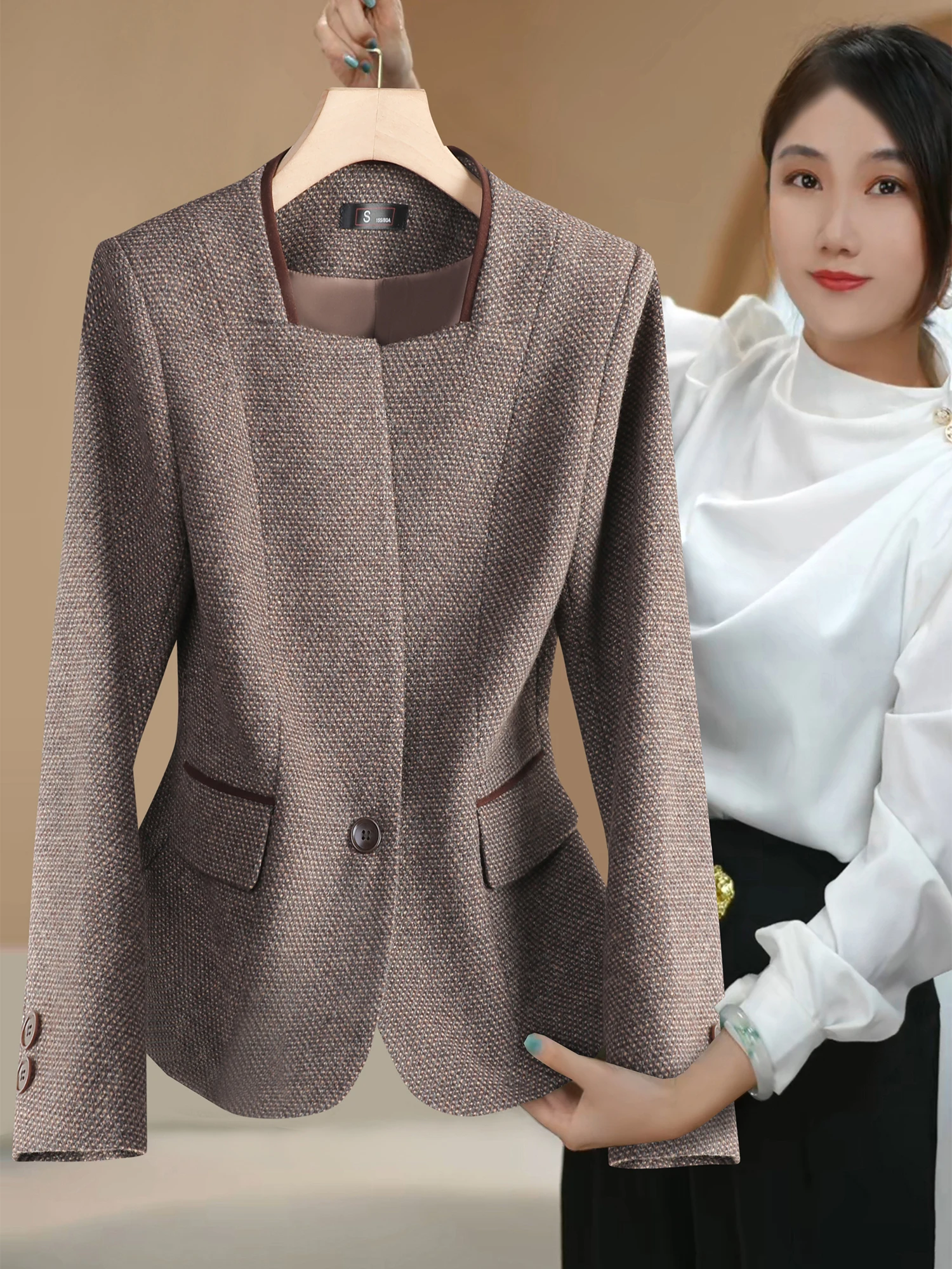 

Женский повседневный костюм Cé Brown: пиджак с воротником, весна-осень, новый, для работы, теплый, немнущийся, с длинным рукавом