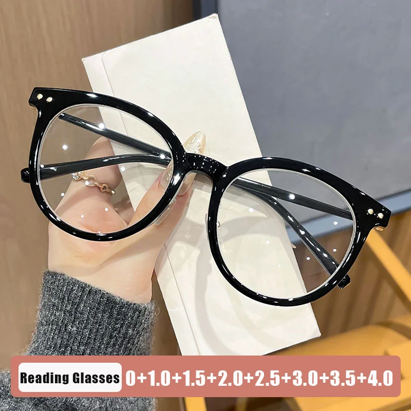 

Women's INS Style Round-Frame Anti Blue Light Presbyopia Glasses Fashion Retro Oversized Frame High-Definition Reading Glasses