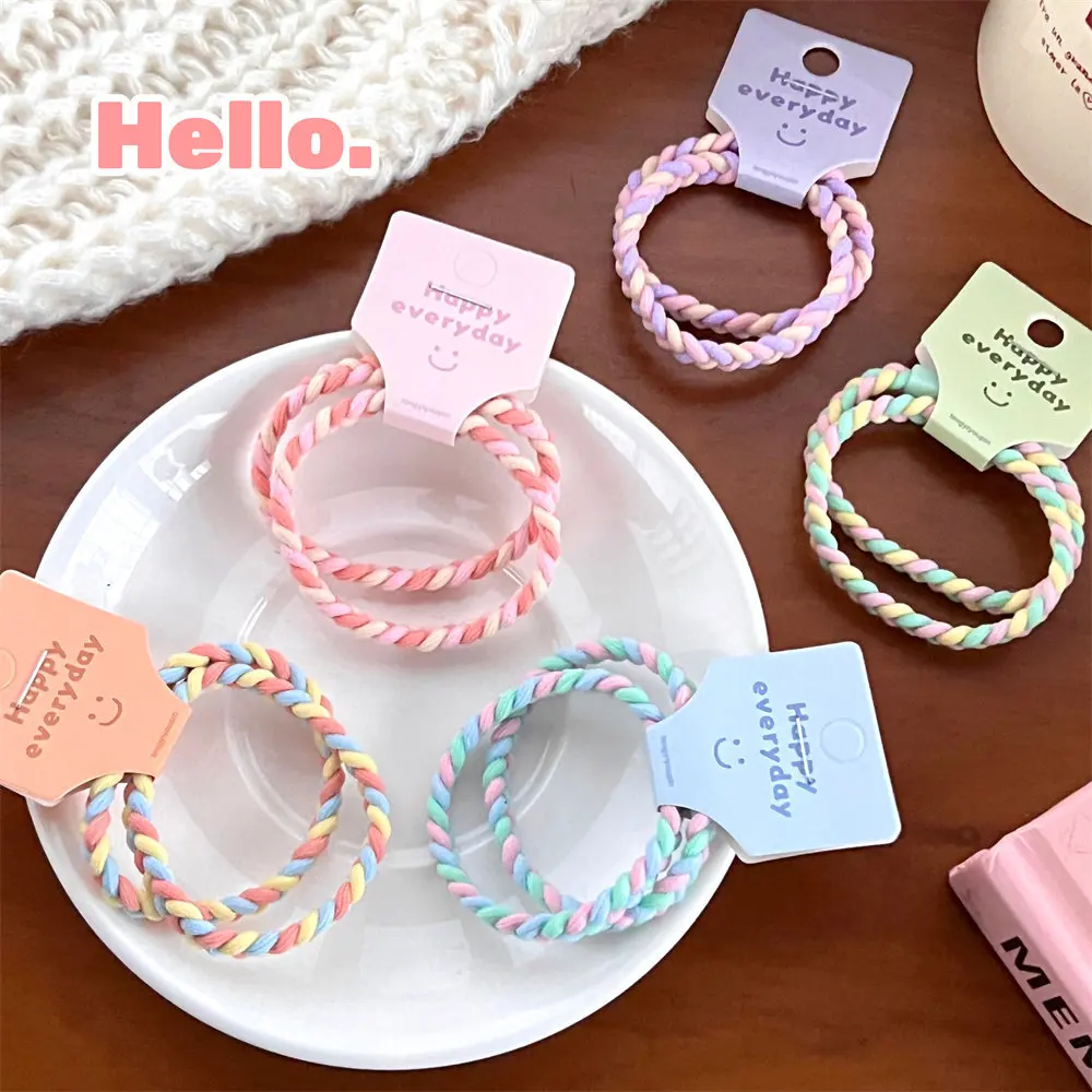 4Pcs Colorful Small Fresh Hair Rope Girl Ball Head High Ponytail Hair Ring High Elastic Durable Hair Rope Cute Headdress