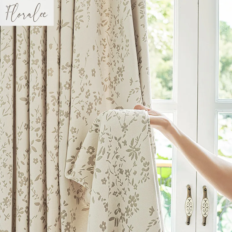 High-end French Jacquard Chenille Cream Color Custom Size Fashion Luxury Curtains for Living Dining Room Bedroom Blackout