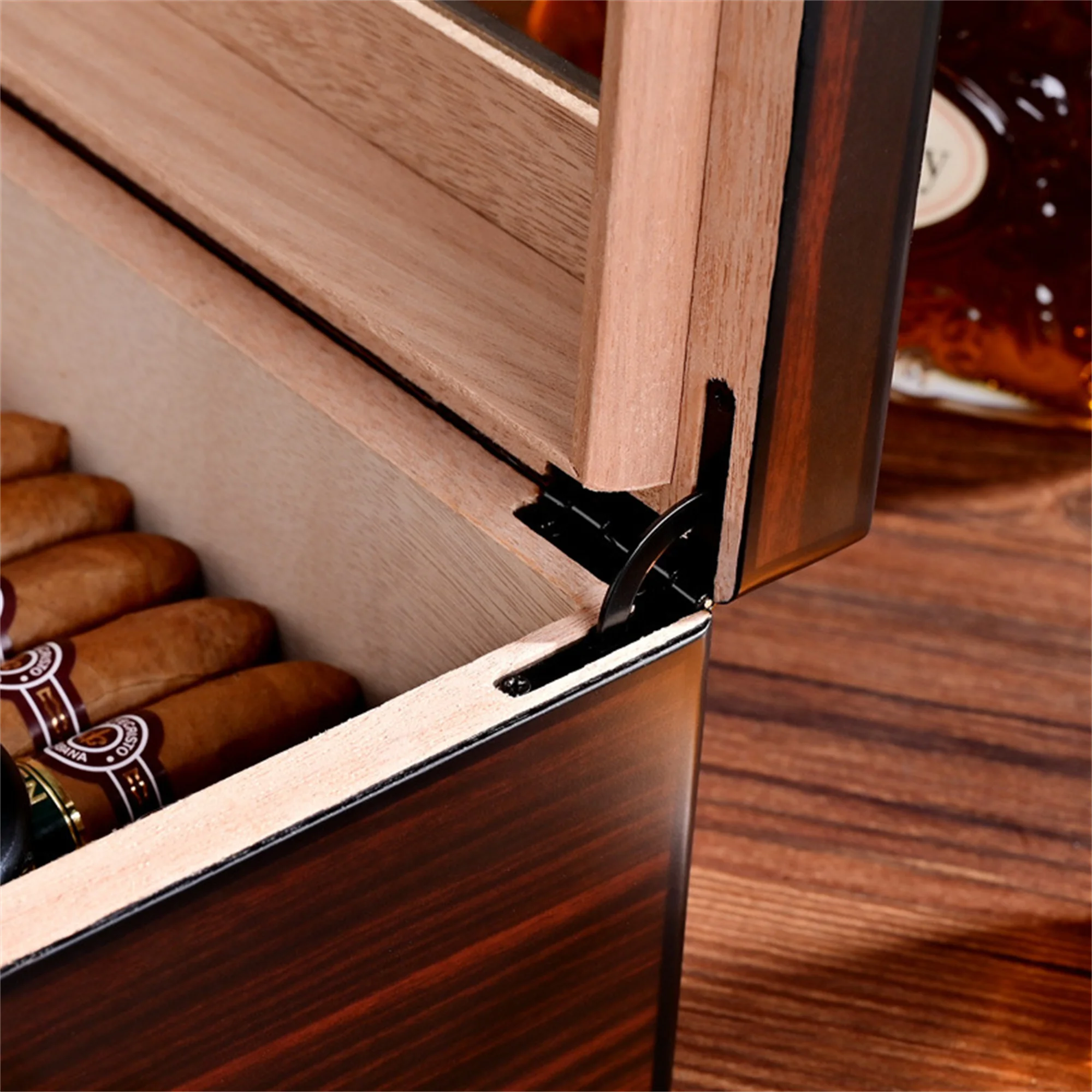 Glass Top Cigar Boxes,Personalized Cigar Boxes,Engraved Cigar Boxes with Humidity Meter