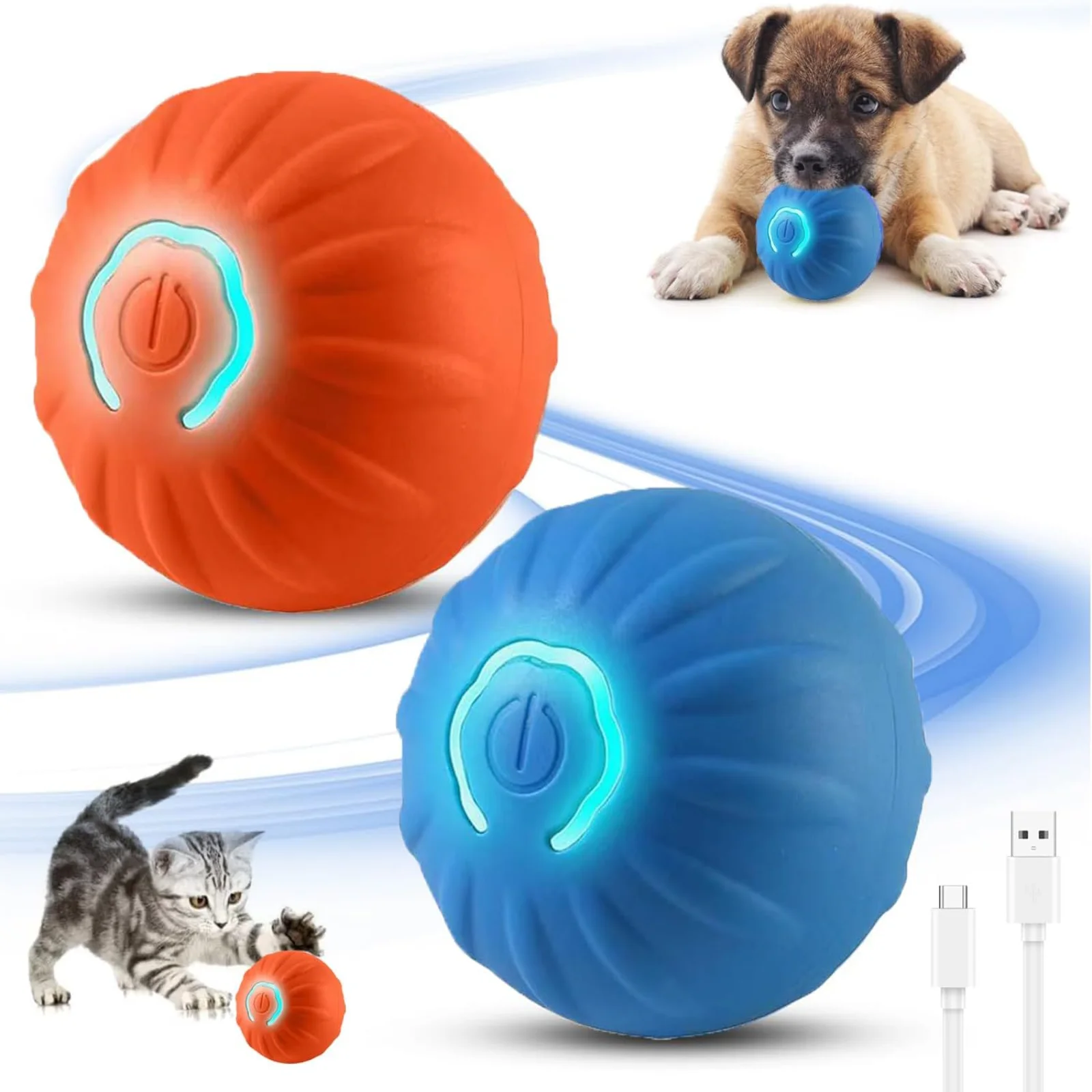 

2cs Interactive Dog Toy Ball with Rope Electronic Motion Activated Rolling Ball for Cat Dog Play Toys for Puppy Training Ball