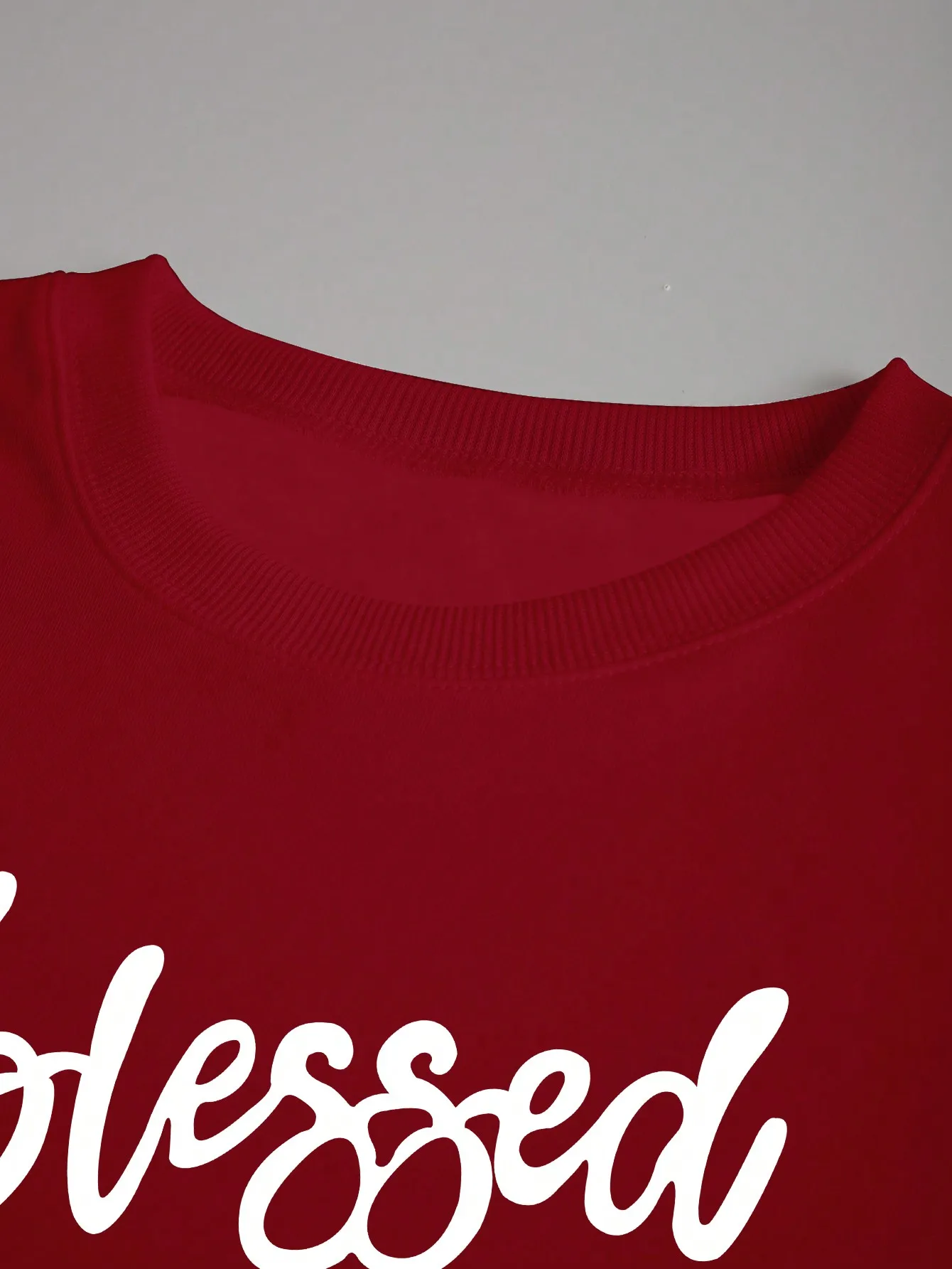 Red Two-Piece Lounge Set with 'Blessed' Script Print - Cropped Sweatshirt & Joggers