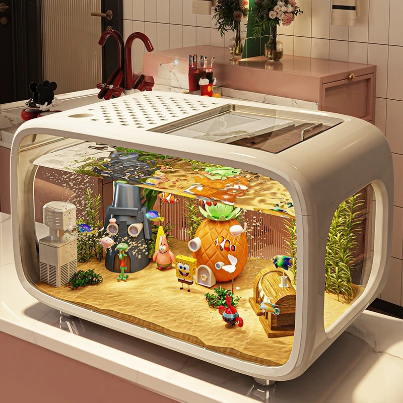 

Household high-end transparent living room landscaping ecological tank entrance decoration plastic aquarium with lid