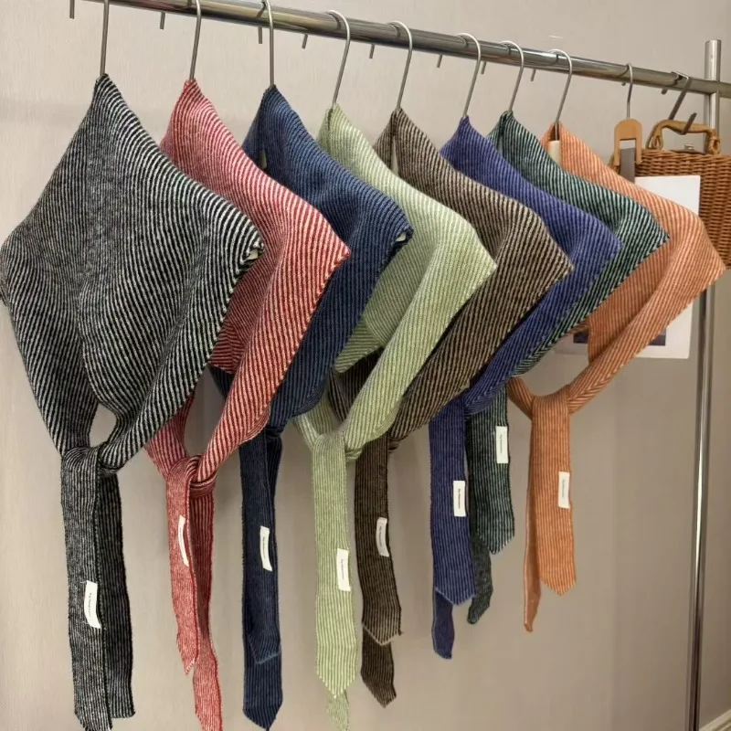 

Fashion Japanese Version Retro Striped Triangle Scarf Women Trendy Artistic Triangular Shawl Female Soft Warm Shawl Fall Winter