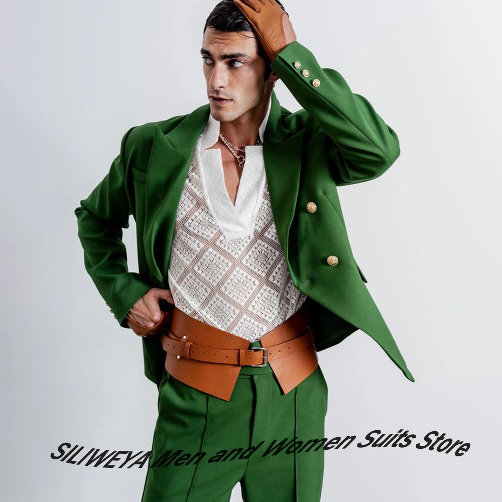

Ярко-зеленый мужской костюм на заказ, комплект из двух предметов (куртка + брюки), без коричневого пояса, умный повседневный ансамбль для вечеринок