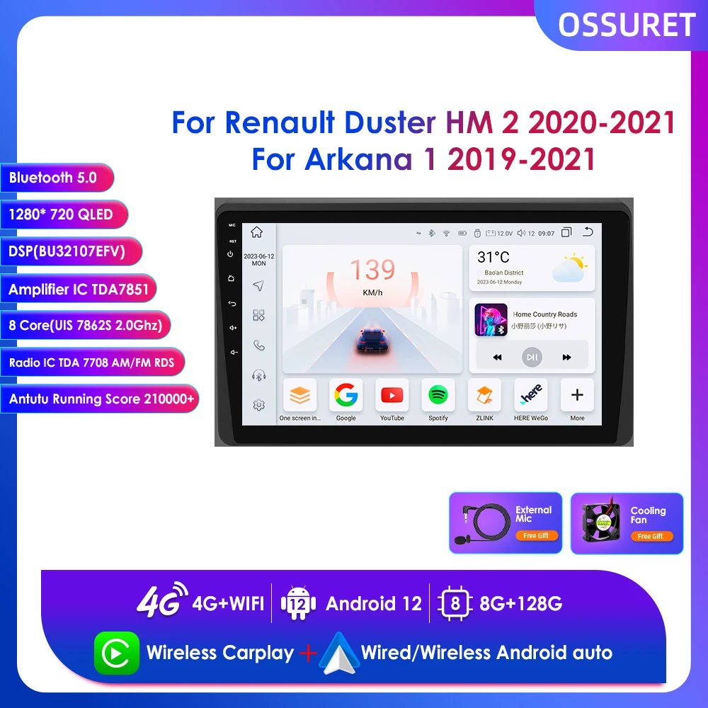 

Ossuret Carplay Screen for Renault Duster HM 2 2020-2021 Arkana 1 Android 2din Car Radio Multimedia Player GPS BT Stereo RDS DSP