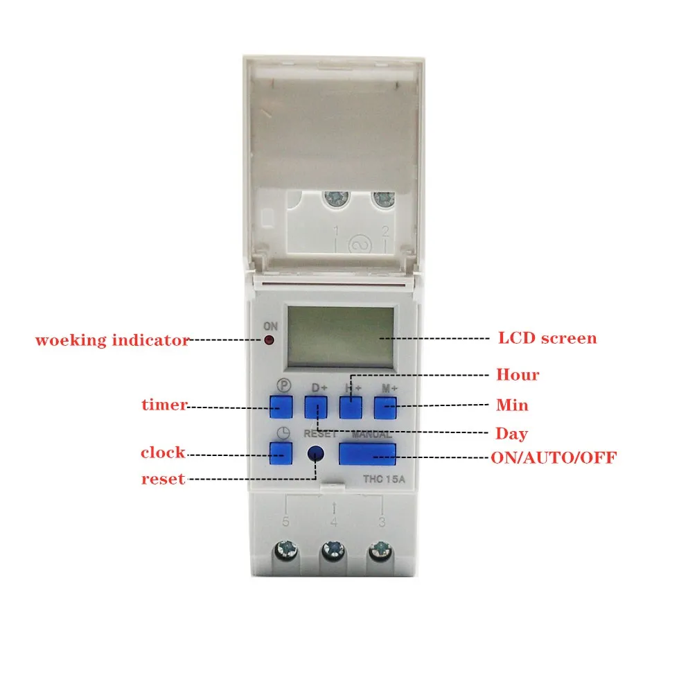 THC15A New type Din Rail 2 wire Weekly 7 Days Programmable Digital TIME SWITCH Relay Timer Control AC 220V 230V 12V 24V 48V 16A