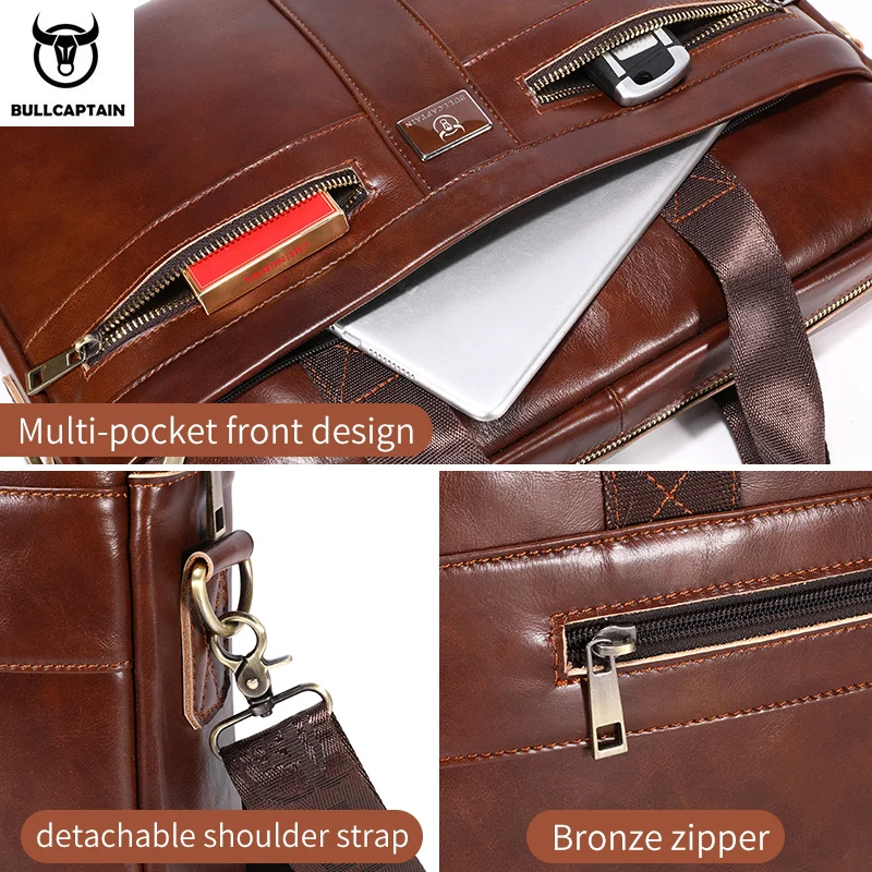BULLCAPTAIN Men Briefcase Bag High Quality Business Leather Shoulder Messenger Bags Office Handbag 14 inch Laptop bag