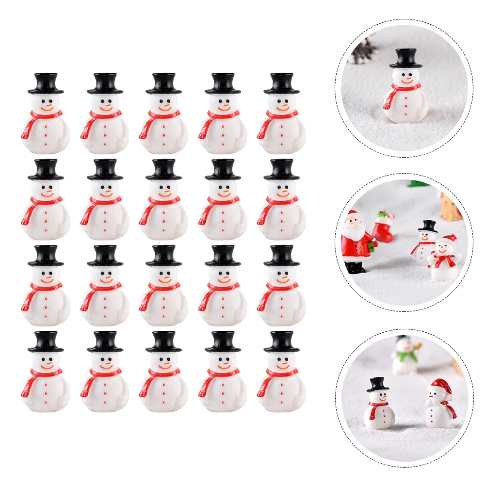 20 Pcs Mini Snowman Ornaments Miniature Xmas Outdoor Decorations Party Decors Christmas Craft Adorable Small Cake Figurines