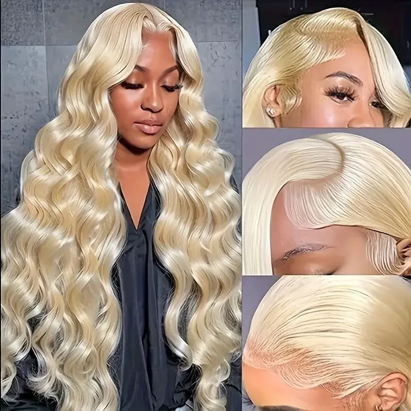 613 13x6 Lace Front Wig Human Hair 200% Density Body Wave Blonde Lace Front Wigs Human Hair Pre Plucked Lace Colored Blonde Wig