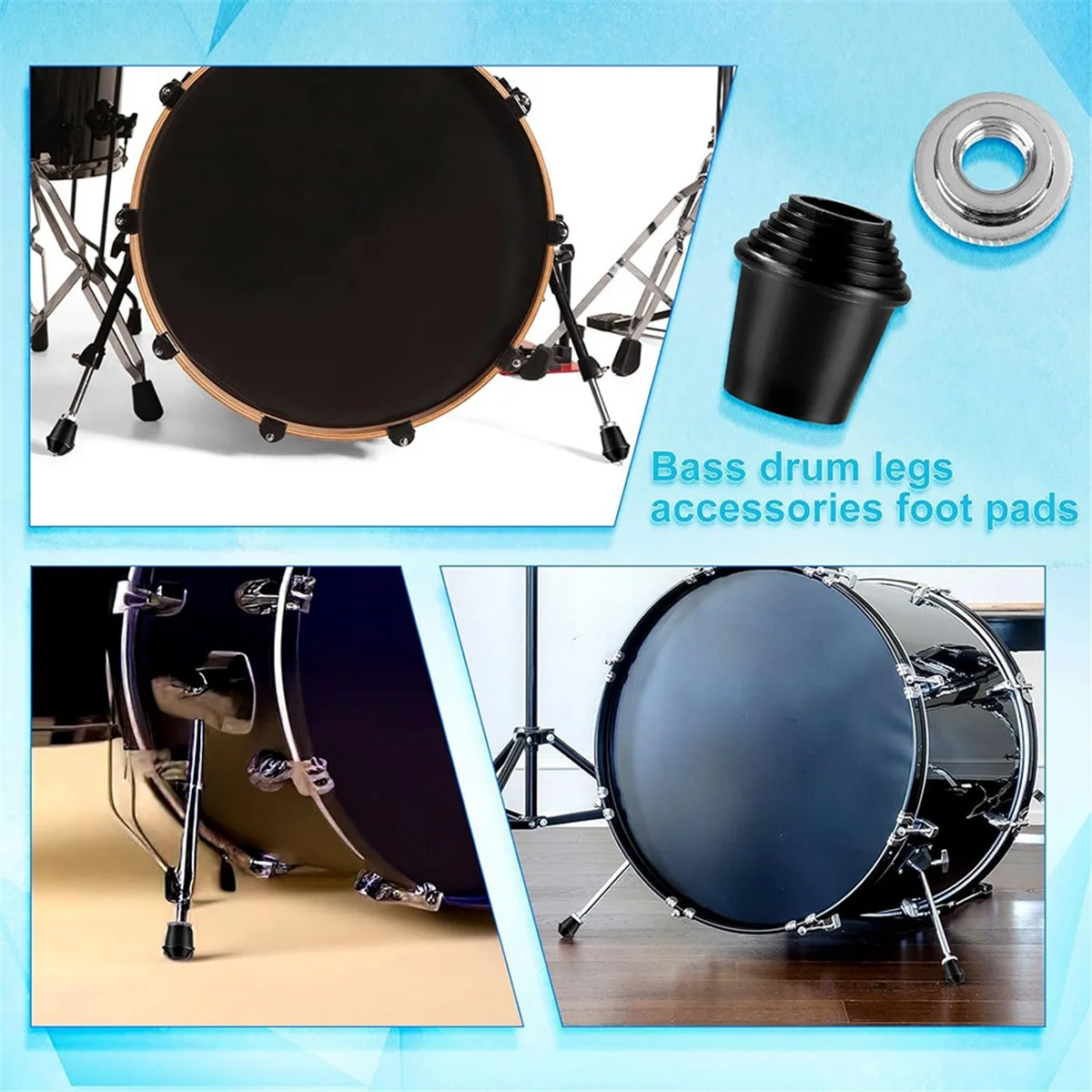 A56XQ 2 Packs Bass Drum Spur Feet, Bass Drum Legs Threaded Rubber Foot with Lock Nuts for Bass Drum