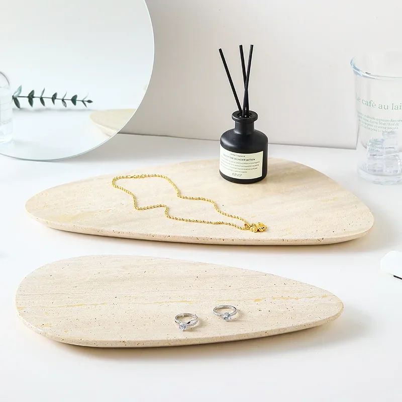 Irregular Shape Natural Marble Tray for Ring Earrings Jewelry Display Decorative  Trinket Dish for Watch Keys Perfume