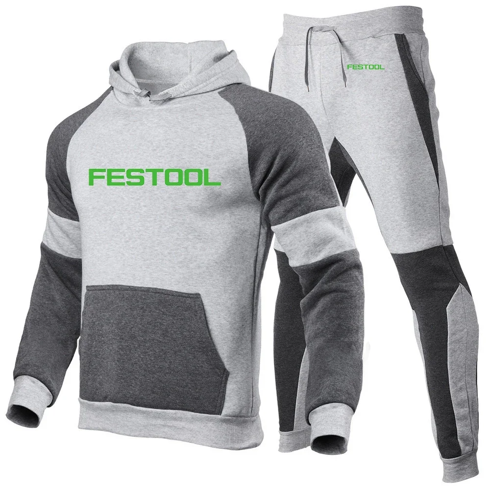 Festool Tools 인쇄 2022 새로운 남성 패션 후드 스포츠웨어 의류 조깅 캐주얼 트랙 슈트 러닝 스포츠 슈트 + 바지 2Pcs 세트