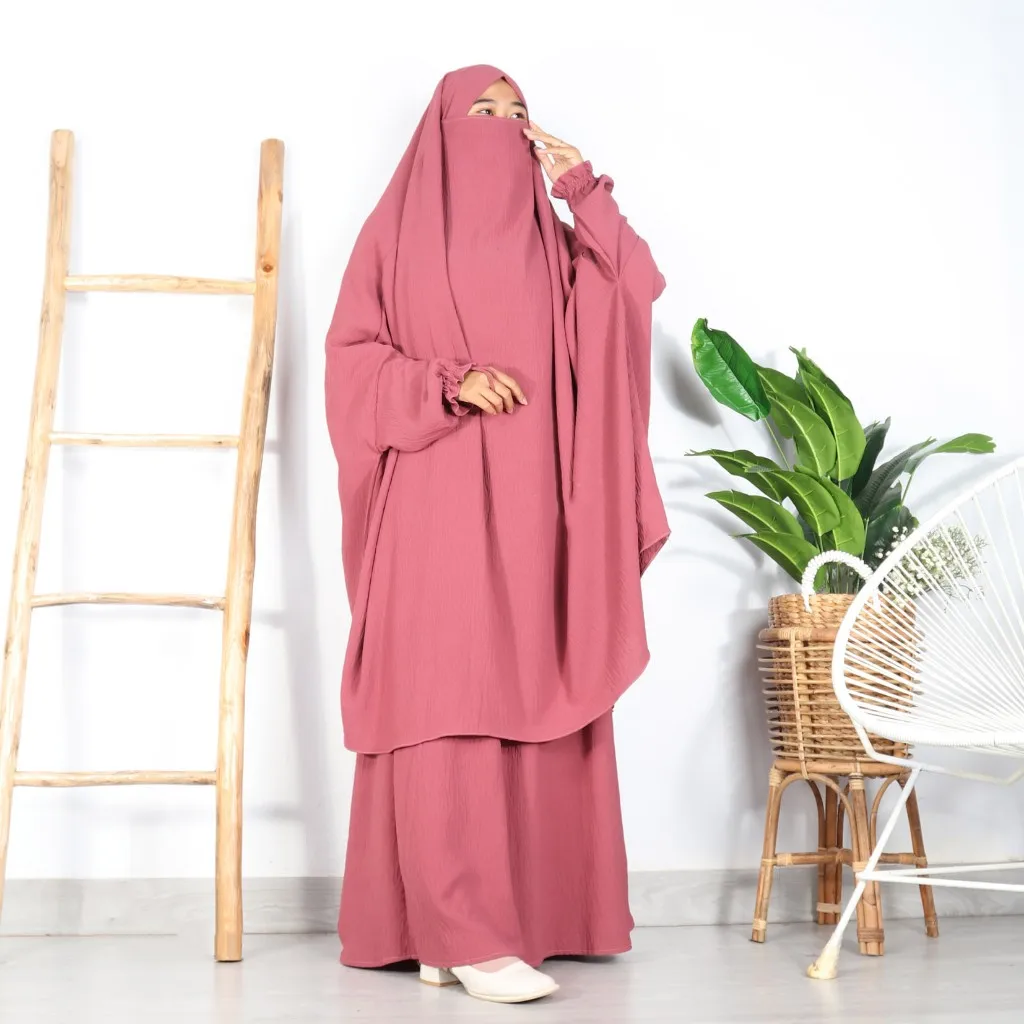 Jilbab Ramadán Eid Ropa de oración para mujer, Islam Khimar, Hijab Abaya y falda, trajes musulmanes, bata de Dubai, conjunto de 2 piezas