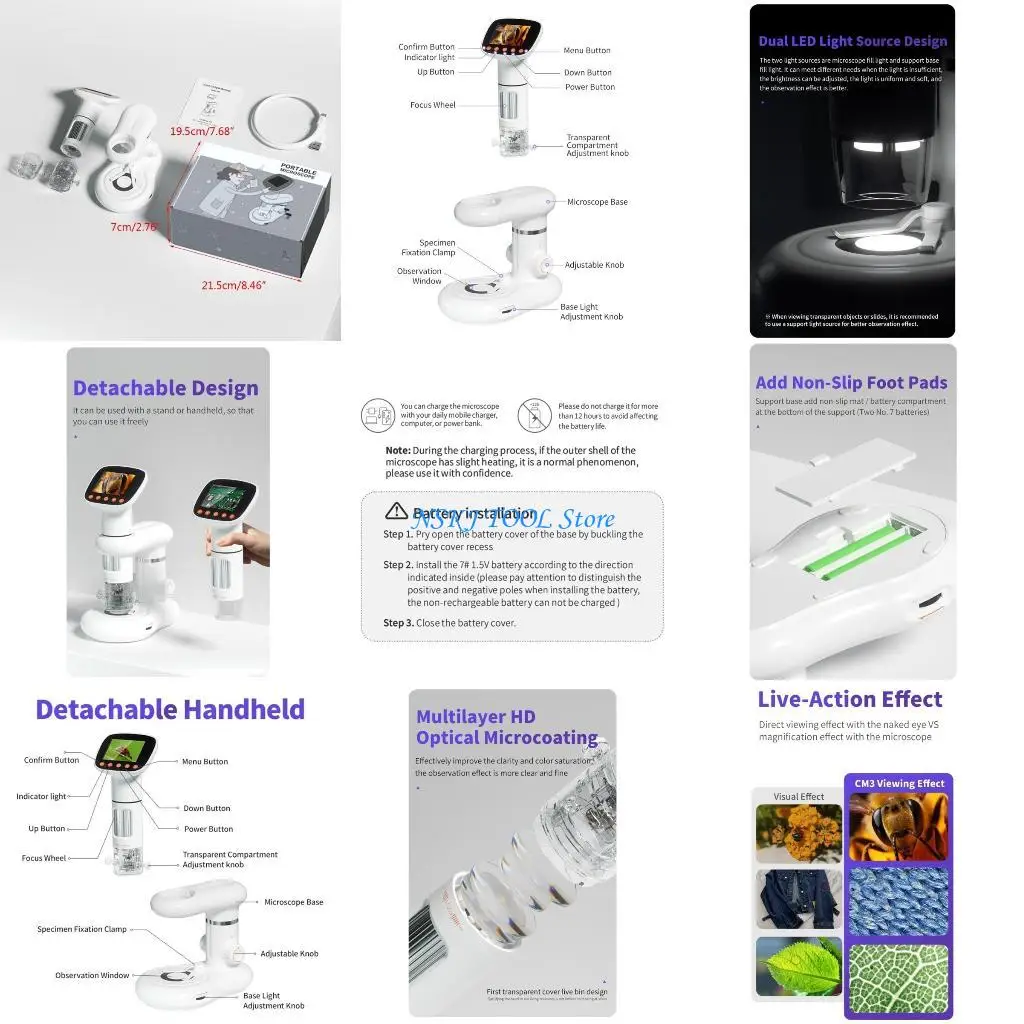 

L8RC HandheldDigital Microscope 50X-1000X Magnification Microscope Photo Video Taking