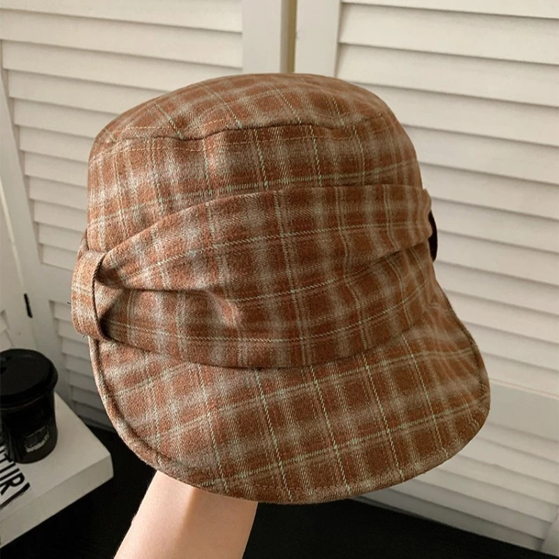 Neue Frühlings- und Herbst-Retro-Karo-Plissee-Baskenmütze, Literarisch und Vielseitig, Große Ausführung, Weiche Krempe, Newsboy-Mütze für Damen – Detail 6