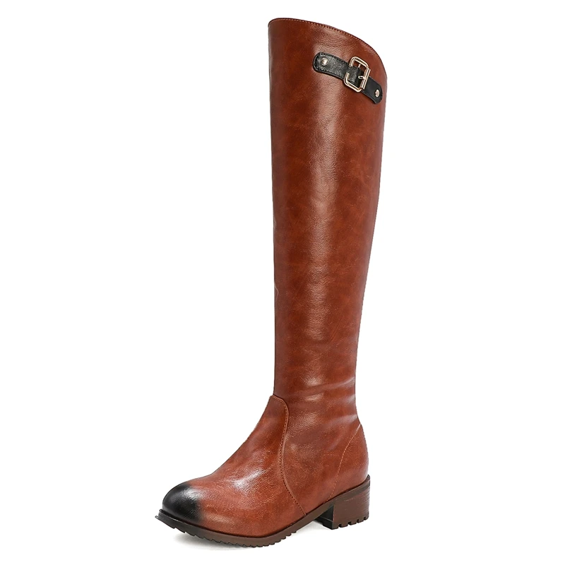 Vintage Knee High Boots Women Shoes Casual Brown Black Riding Boot Flats 2024 Autumn Winter Snow Boots Shoes Woman Large Size 48