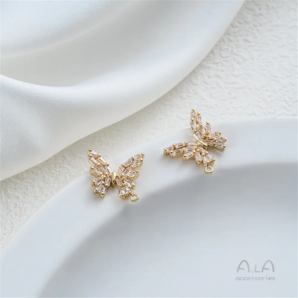 

14K Gold-inlay Zircon Butterfly with Pendant Silver Needle Stud Earrings DIY Bracelet Necklace Pendant Ear Jewelry Accessories