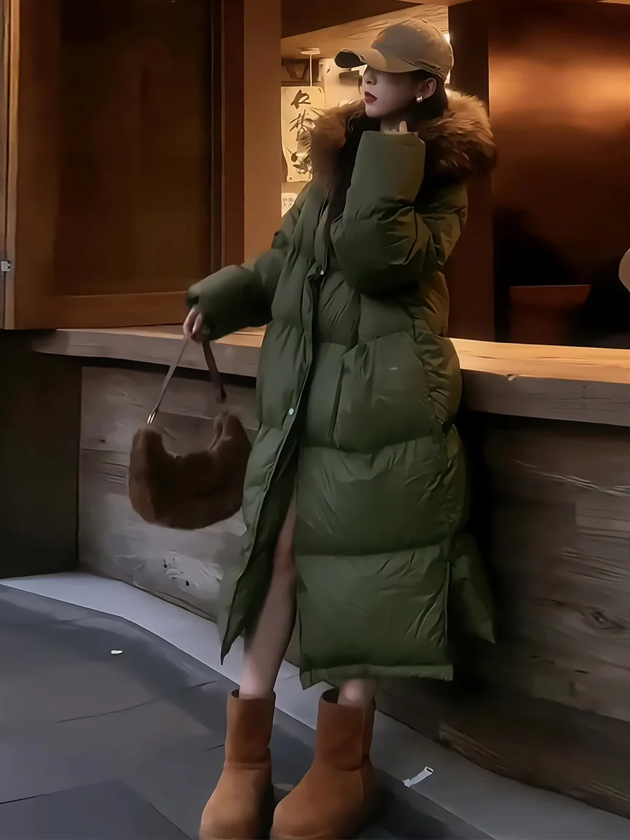 

Women's Thiened Long down Jaet 2024 Winter New Sle Commute Sle White Du down Fur Collar Coat Trendy Lazy High-End F...