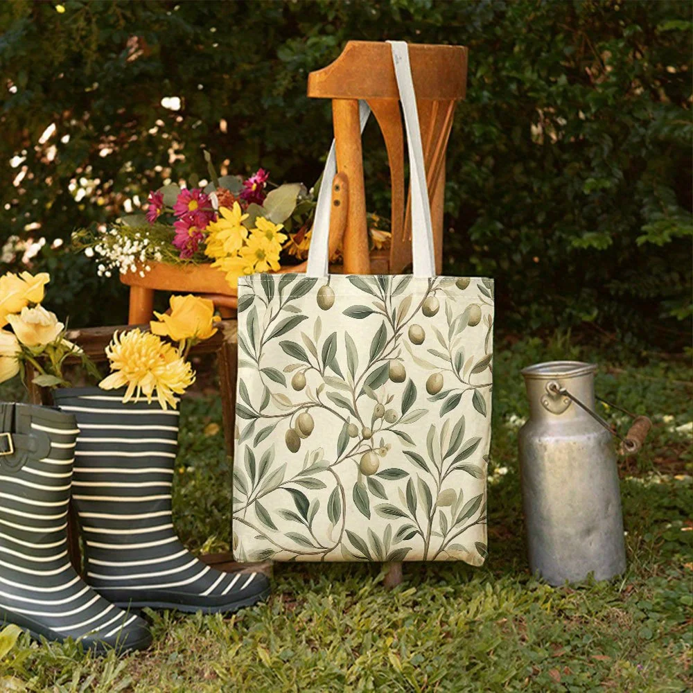 1pc of 2D Flat Print, a Tote Bag Featuring The William Morris Style Olive Tree - a Sturdy And Roomy Handbag Ideal for Travel, Pe