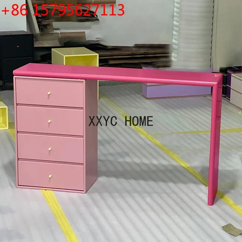 Dopamine Pink Dresser Table Chest of Drawers Integrated Minimalist Bedroom Makeup Table