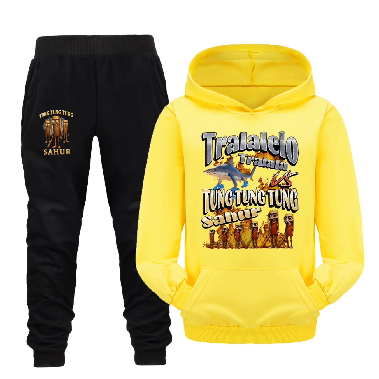 

Комплект одежды Tralalero Tralalas, детские толстовки с капюшоном Tung Tung Sahur, брюки, комплекты из 2 предметов, одежда для девочек, спортивный костюм для мальчиков, детская одежда