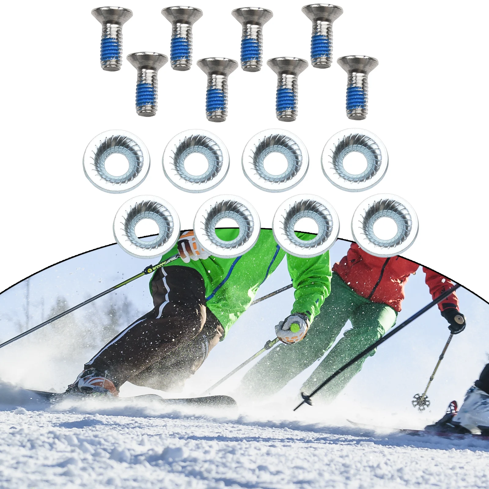 4 Set Bulloni per viti di fissaggio per tavola da sci M6 Sostituzione con bloccaggio sicuro Piastra di montaggio per legatura per snowboard Set di fissaggio per viti a disco 16mm